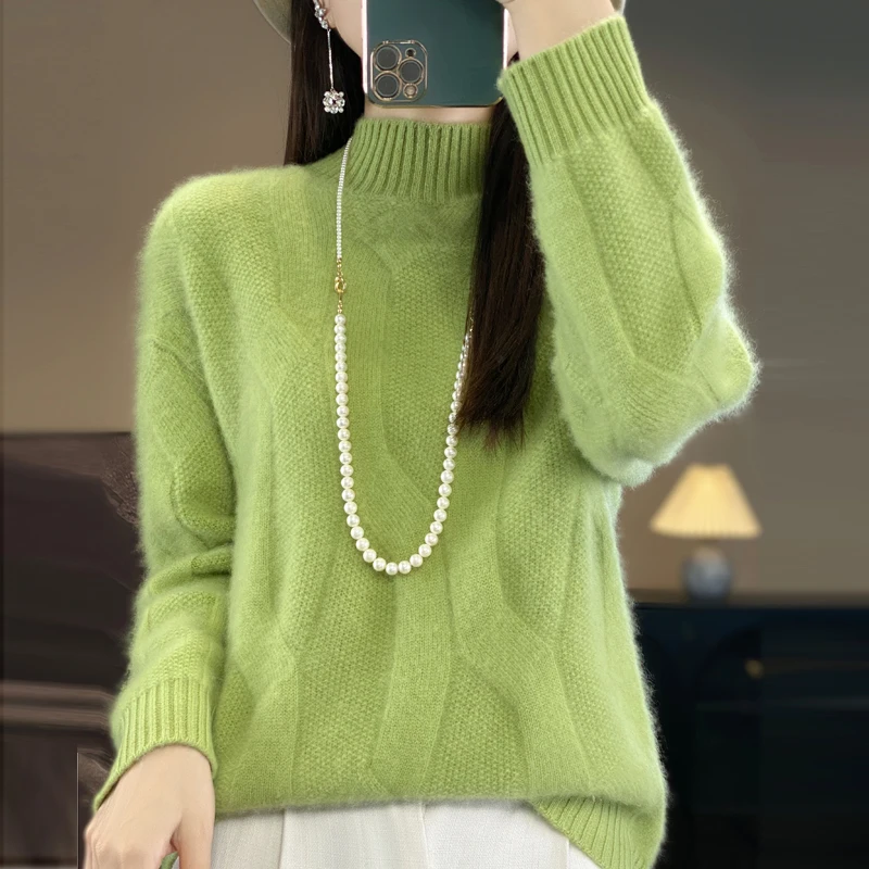 Soft Women 100% Merino Wool Mock Neck Cable Knit Sweater Cashmere Long Sleeves Solid Color Pullover Fashion Warm Clothing Top
Soft Women 100% Merino Wool Mock Neck Cable Knit Sweater Cashmere Long Sleeves Solid Color Pullover Fashion Warm Clothing Top