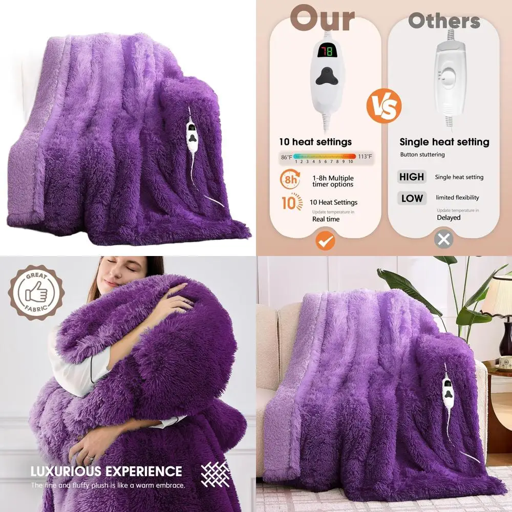 Purple Faux Fur Sherpa Electric Blanket, 10 Heat & 5 Timer Settings, Ideal Winter Gift for Women & Grandmas, 50x60
Purple Faux Fur Sherpa Electric Blanket, 10 Heat & 5 Timer Settings, Ideal Winter Gift for Women & Grandmas, 50x60