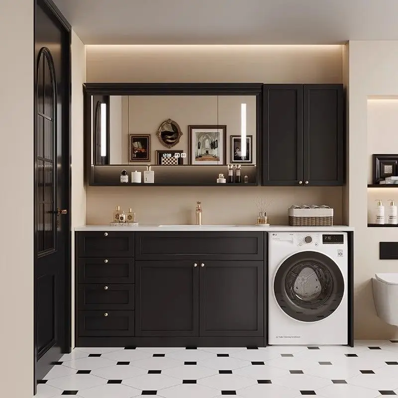 Oak bathroom cabinet full floor washing machine integrated cabinet rock slab
Oak bathroom cabinet full floor washing machine integrated cabinet rock slab