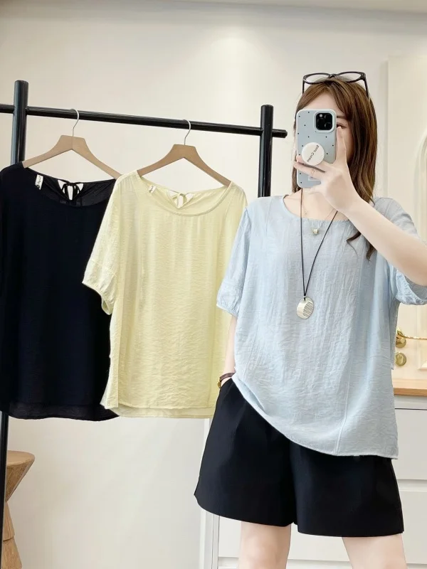 Laid-back Style Women's Loose Fit Short Sleeve Shirt round Neck Pullover Summer Fashion New Large Size Wooden Trim Top
Laid-back Style Women's Loose Fit Short Sleeve Shirt round Neck Pullover Summer Fashion New Large Size Wooden Trim Top