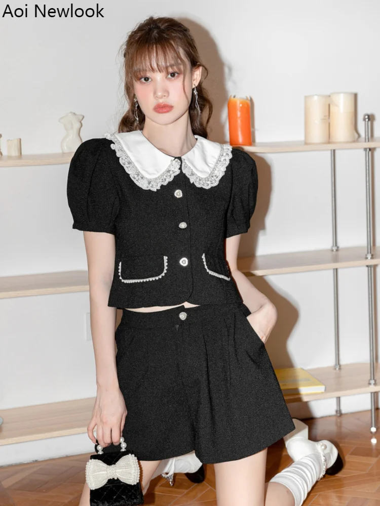 Aoi Spring Summer Y2k New Black Two-Piece Set Women Elegant Socialite Love Lace Lapel Coat Short Tops+High Waist Culottes Suit
Aoi Spring Summer Y2k New Black Two-Piece Set Women Elegant Socialite Love Lace Lapel Coat Short Tops+High Waist Culottes Suit