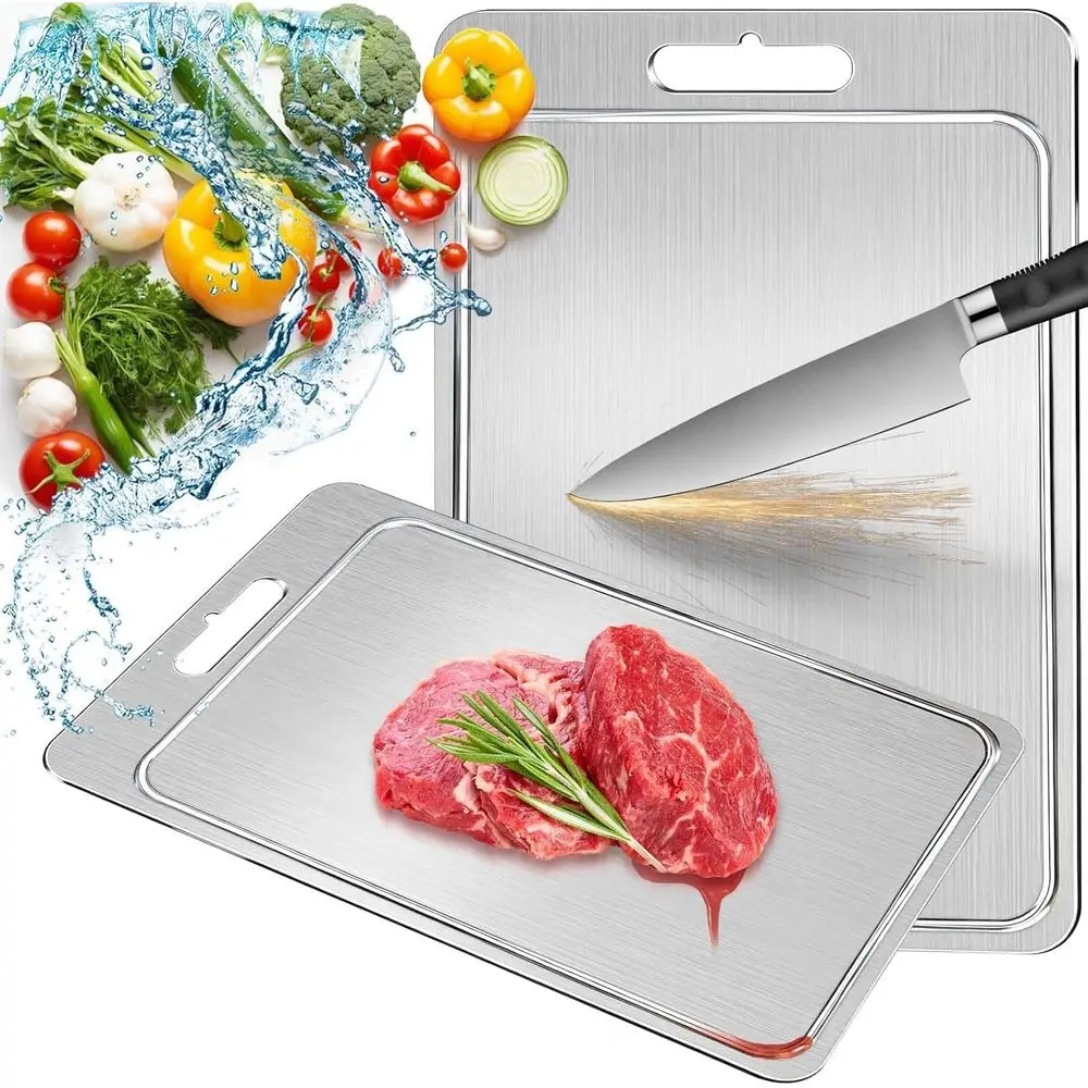 100% Pure Titanium Double-Sided Cutting Board, 11x16, Grooved, Dishwasher Safe for Meat, Fruit, and Veggie Prep
100% Pure Titanium Double-Sided Cutting Board, 11x16, Grooved, Dishwasher Safe for Meat, Fruit, and Veggie Prep
