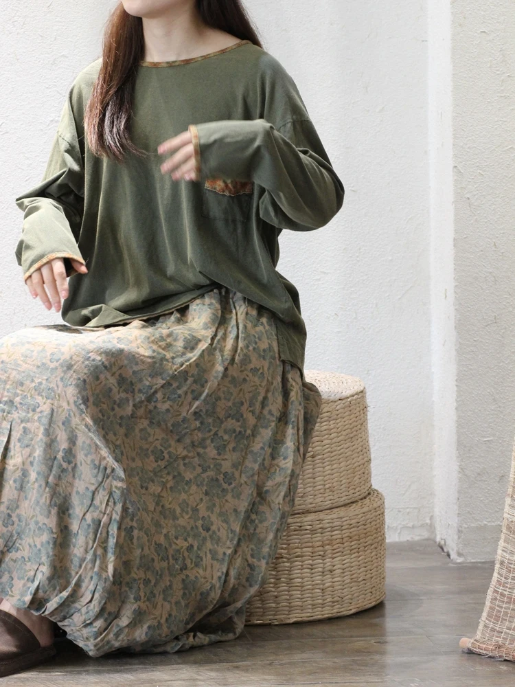 Comfortable Knitted Cotton Long Sleeve T-Shirt round Neck Printed Casual Loose Fit Women's Spring Fashion 2024
Comfortable Knitted Cotton Long Sleeve T-Shirt round Neck Printed Casual Loose Fit Women's Spring Fashion 2024