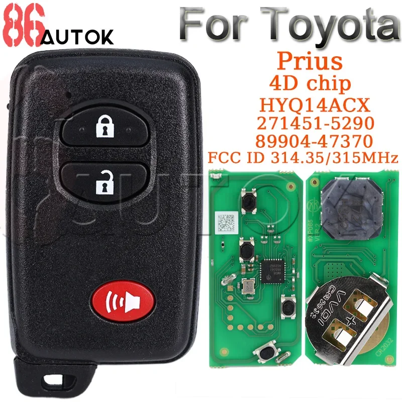 Безключевой Go дистанционный смарт ключ-брелок HYQ14ACX для Toyota Venza Prius Board 271451-5290 89904-47370 FCC ID 314,35/315 МГц с 4D чипом
Безключевой Go дистанционный смарт ключ-брелок HYQ14ACX для Toyota Venza Prius Board 271451-5290 89904-47370 FCC ID 314,35/315 МГц с 4D чипом