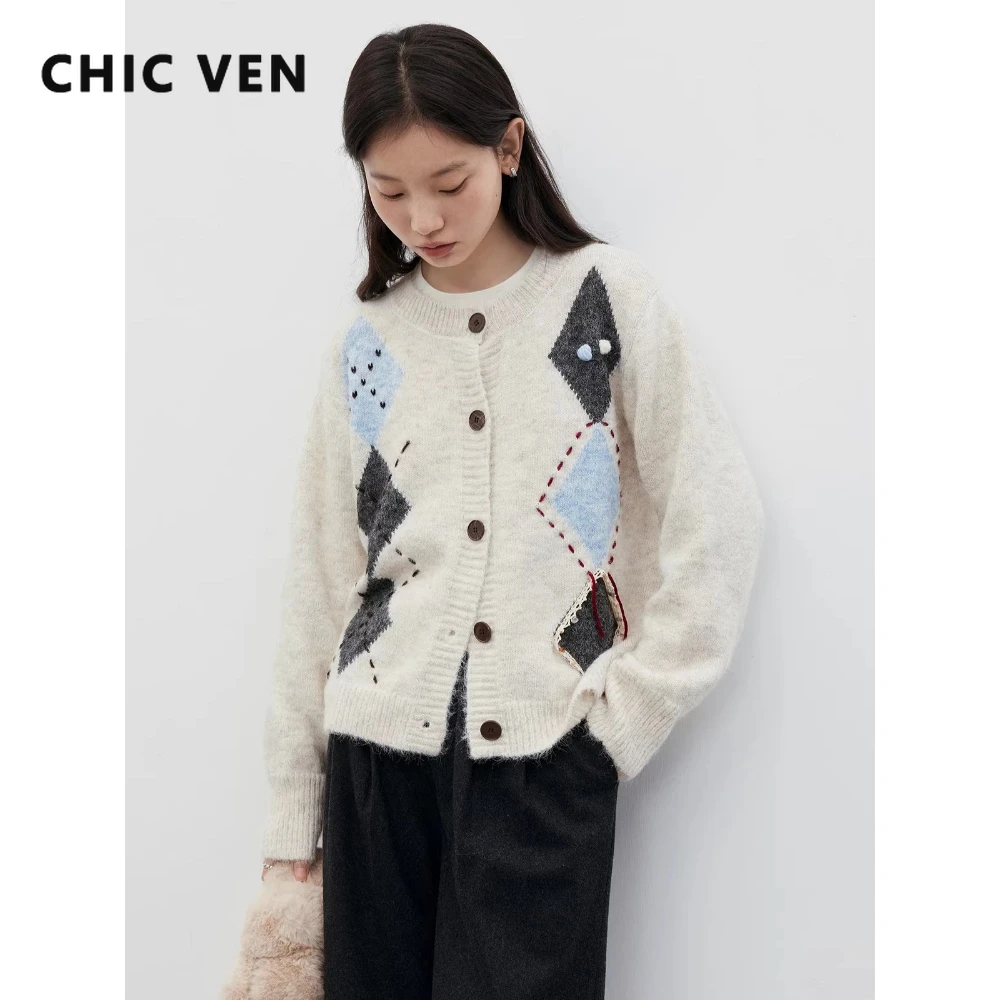 CHIC VEN Fashion Women Cardigan New Loose Casual O Neck Contrast Diamond Grid Knitted Sweaters Female Jumpers Autumn Winter 2025
CHIC VEN Fashion Women Cardigan New Loose Casual O Neck Contrast Diamond Grid Knitted Sweaters Female Jumpers Autumn Winter 2025