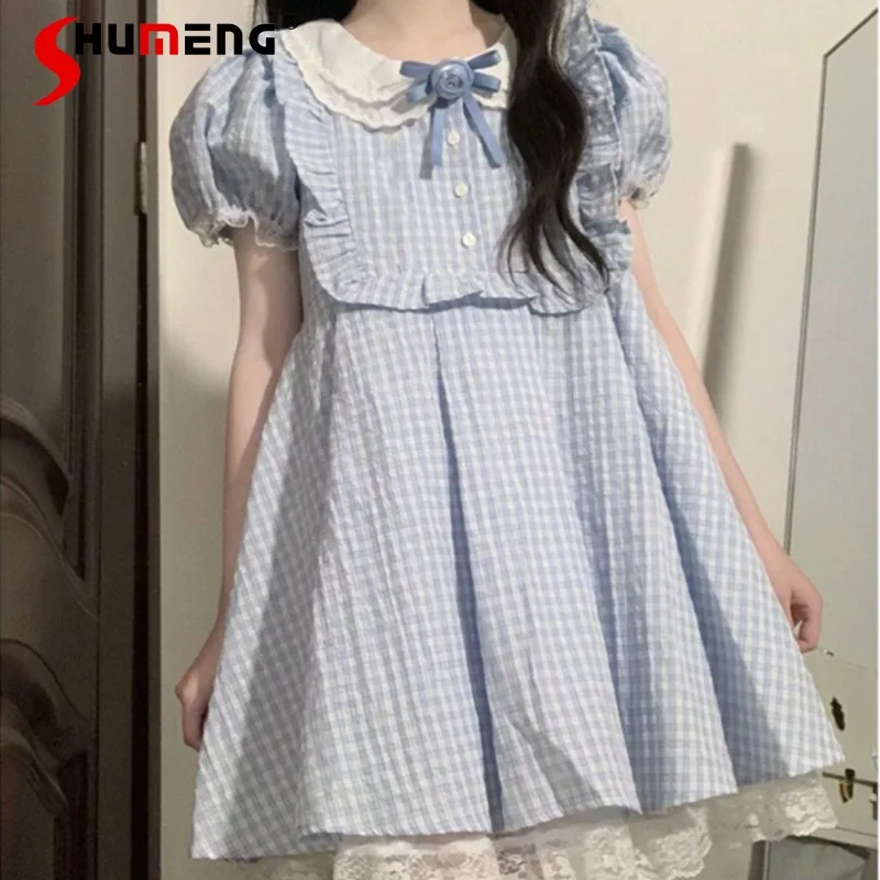 Summer French Sweet Princess Style Women's Doll Collar Dress Student Wooden Ear Puff Sleeves High Waist Plaid Vestidos De Mujer
Summer French Sweet Princess Style Women's Doll Collar Dress Student Wooden Ear Puff Sleeves High Waist Plaid Vestidos De Mujer