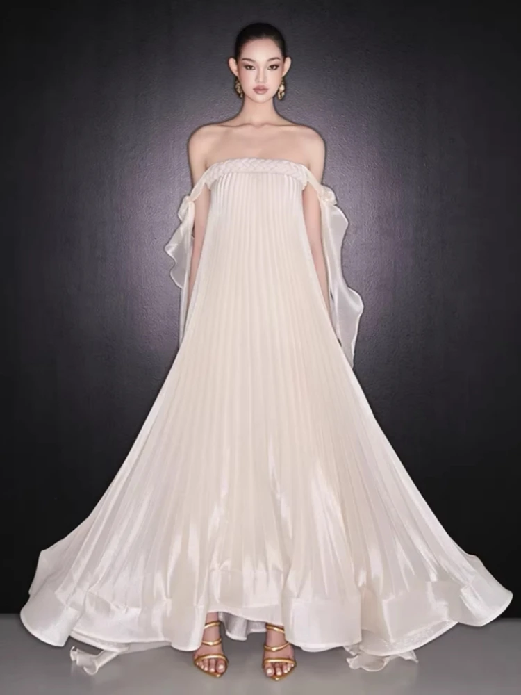 Sexy Strapless Ruffles Draped Patchwork Long Dress Women Beige Sleeveless Twist Knot Pleated Dresses Evening Party Gowns
Sexy Strapless Ruffles Draped Patchwork Long Dress Women Beige Sleeveless Twist Knot Pleated Dresses Evening Party Gowns