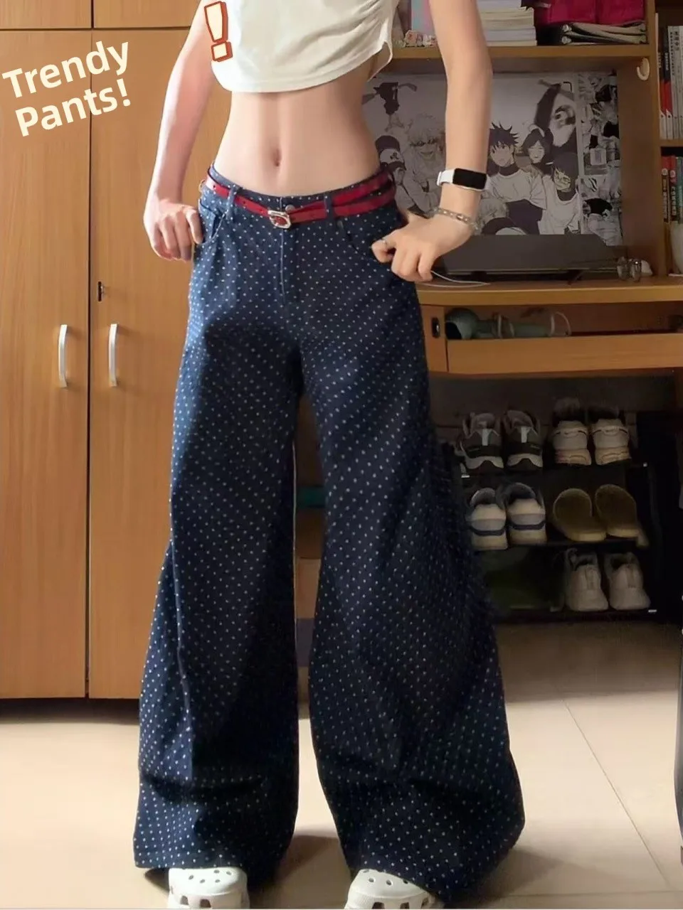American Retro Polka Dot Denim Pants Women's Casual High Waist Wide Leg Jeans Summer New Design Slimming Knife Trousers
American Retro Polka Dot Denim Pants Women's Casual High Waist Wide Leg Jeans Summer New Design Slimming Knife Trousers