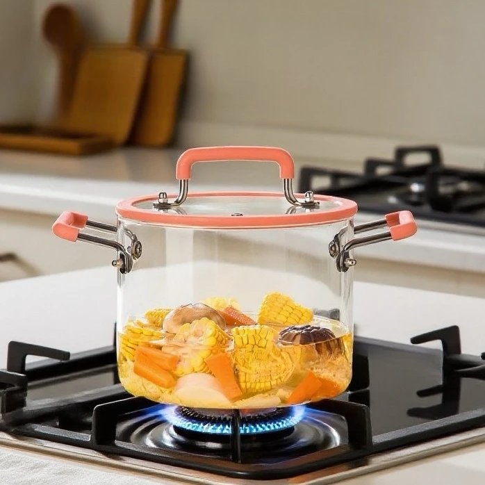 Стеклянная кастрюля с высокой боросиликатной силиконовой ручкой, предотвращающей ожогов, может подогреваться с открытым пламенем, прозрачная термостойкая кастрюля для супа
Стеклянная кастрюля с высокой боросиликатной силиконовой ручкой, предотвращающей ожогов, может подогреваться с открытым пламенем, прозрачная термостойкая кастрюля для супа