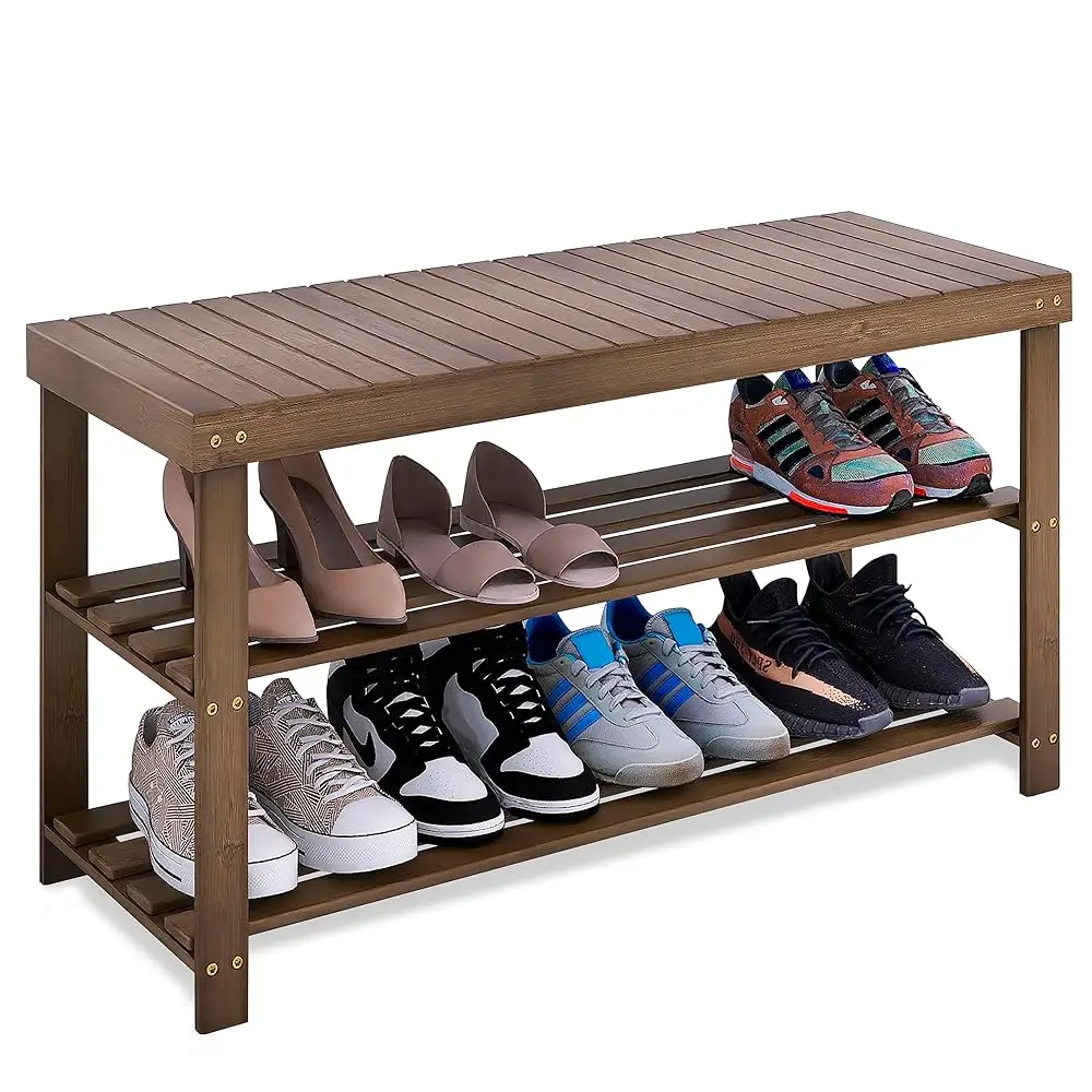 Bamboo Shoe Ra Bench, 3-Tier Shoe Organizer Storage Shelf For Entryway Hallway Bathroom Living Room (Walnut)
Bamboo Shoe Ra Bench, 3-Tier Shoe Organizer Storage Shelf For Entryway Hallway Bathroom Living Room (Walnut)