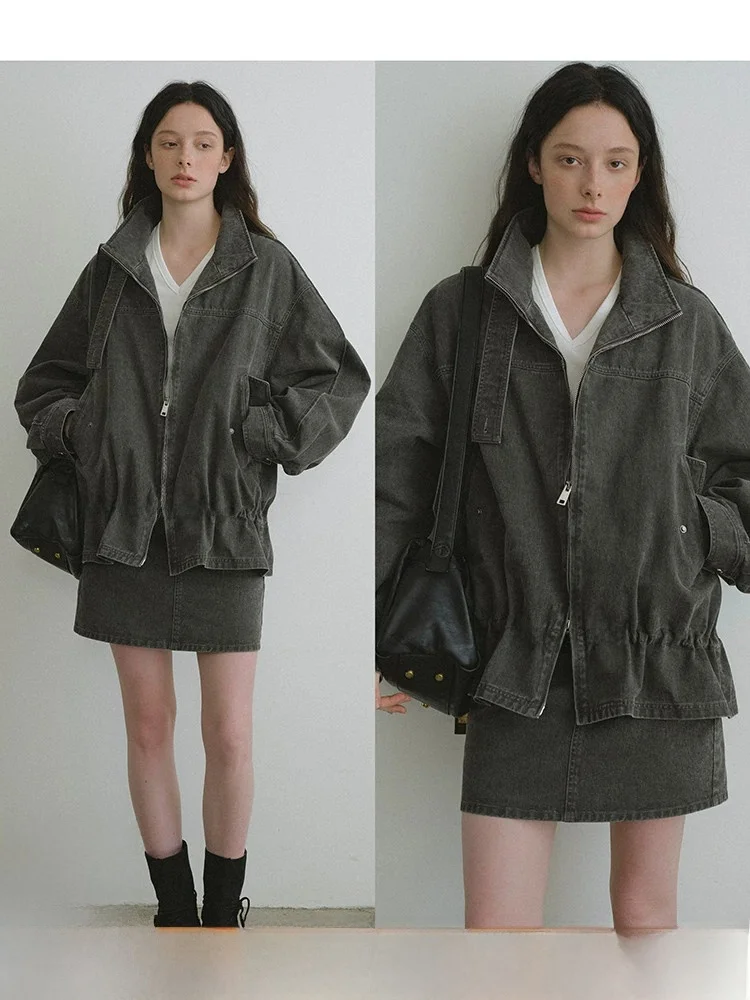 Retro Waed Pure Cotton Stand Collar Jaet Low Waist ort Women's Outerwear f Skirt Set Casual Loose Fit Spring Faion
Retro Waed Pure Cotton Stand Collar Jaet Low Waist ort Women's Outerwear f Skirt Set Casual Loose Fit Spring Faion