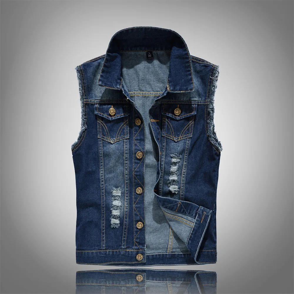 Men Denim Vests Jackets Waistcoats Light Blue Ripped Denim Coats Vests New Fashion Male Cotton Slim Black Jeans Waistcoats 6XL 107 Sea80ffa7c4bb4b318b660a35aea1050eI