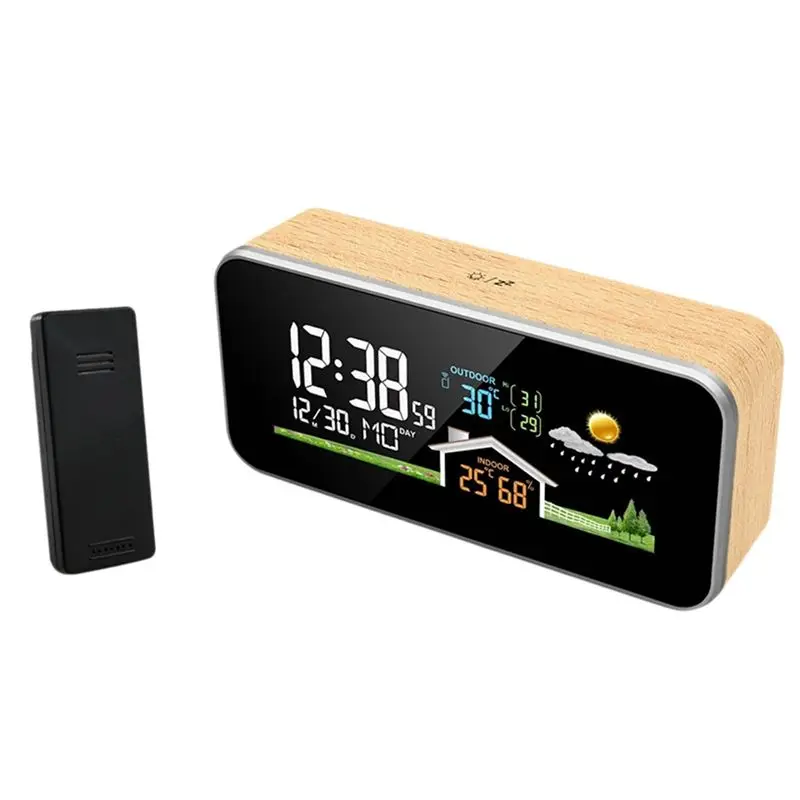 ABLG Беспроводная метеостанция Деревянный будильник Домашний настольный часы Цифровой термометр Беспроводной датчик влажности и температуры
ABLG Беспроводная метеостанция Деревянный будильник Домашний настольный часы Цифровой термометр Беспроводной датчик влажности и температуры