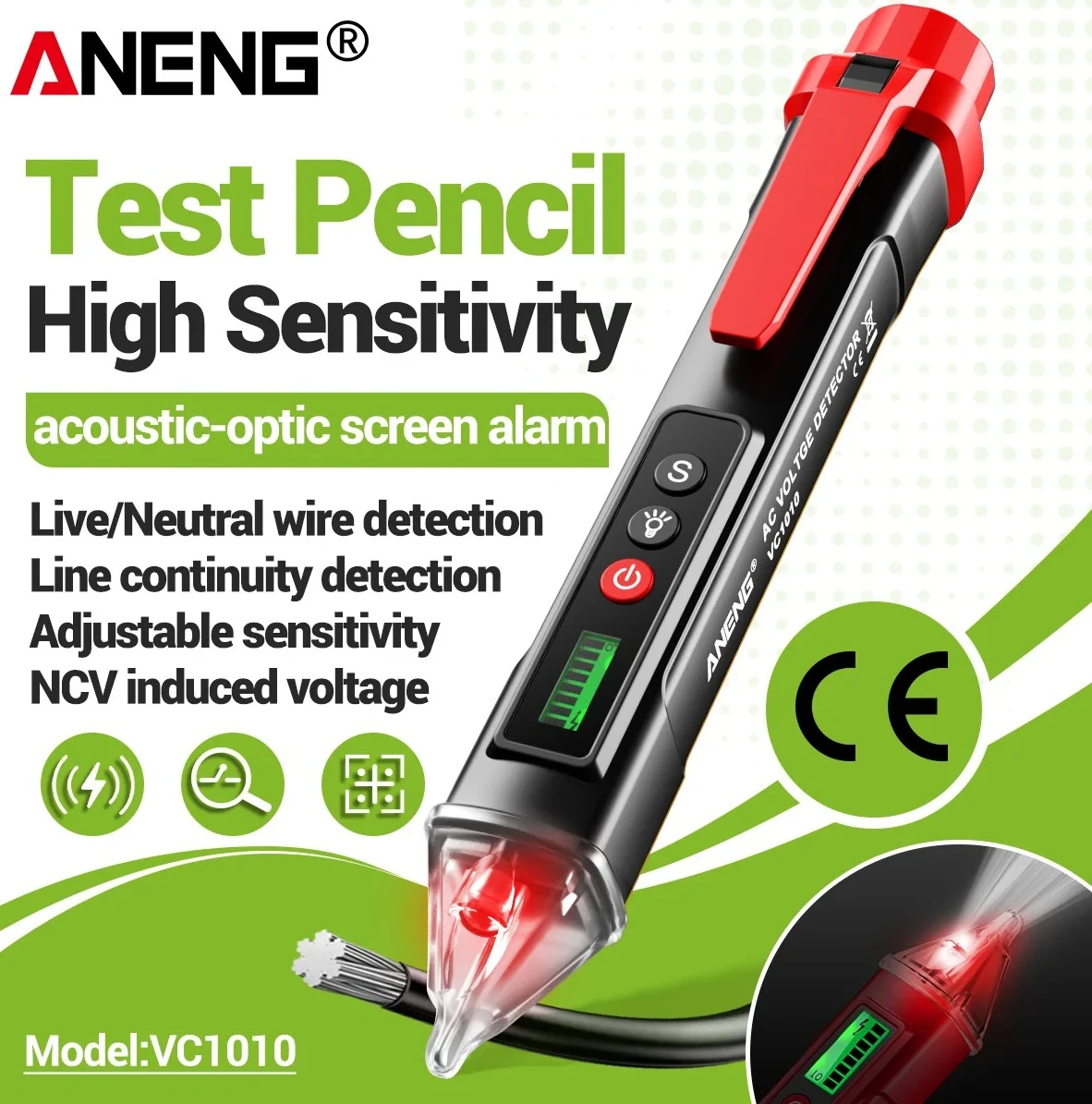Digital Voltage Detectors 12-1000V Volt Current Electric Test Pencil AC/DC Non-Contact Pen Tester Meter 2020 new ANENG VC1010
Digital Voltage Detectors 12-1000V Volt Current Electric Test Pencil AC/DC Non-Contact Pen Tester Meter 2020 new ANENG VC1010