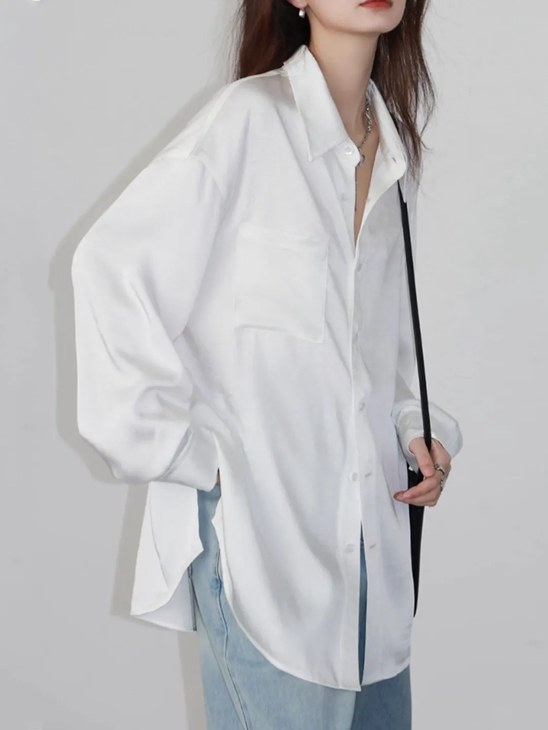 Ladies' Loose Satin Shirt Anti-Wrinkle Easy Care Long Sleeve Collar Mid-Length Casual Fashion Spring Autumn Commute Wear
Ladies' Loose Satin Shirt Anti-Wrinkle Easy Care Long Sleeve Collar Mid-Length Casual Fashion Spring Autumn Commute Wear