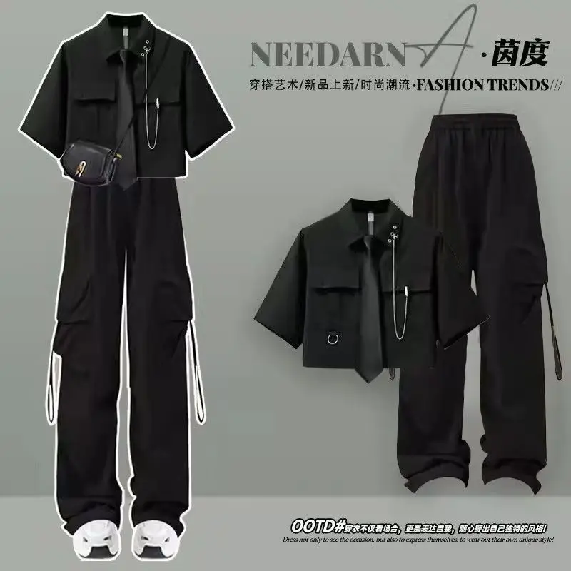 2025 Summer Sweet Suit Students Korean Loose Shirt Black Wide-legged Pants Two-piece Set Top Trousers Match
2025 Summer Sweet Suit Students Korean Loose Shirt Black Wide-legged Pants Two-piece Set Top Trousers Match