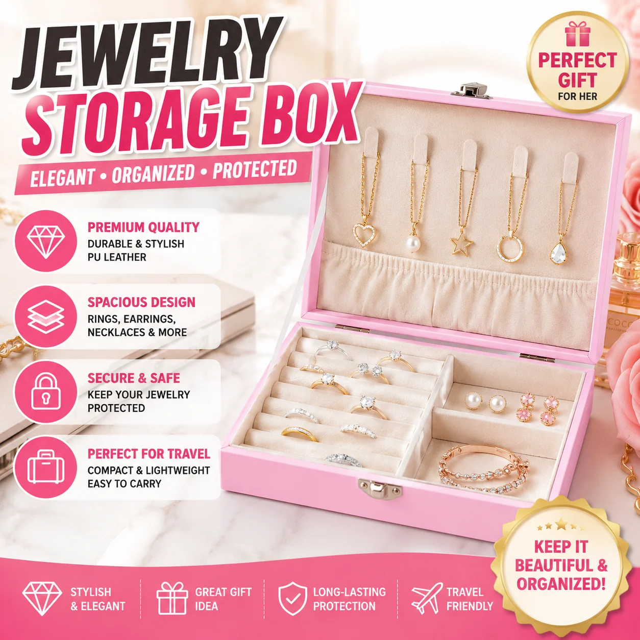 Children's hair accessories and jewelry storage box, high-end portable ring, earring, necklace, jewelry, dust-proof storage box
Children's hair accessories and jewelry storage box, high-end portable ring, earring, necklace, jewelry, dust-proof storage box