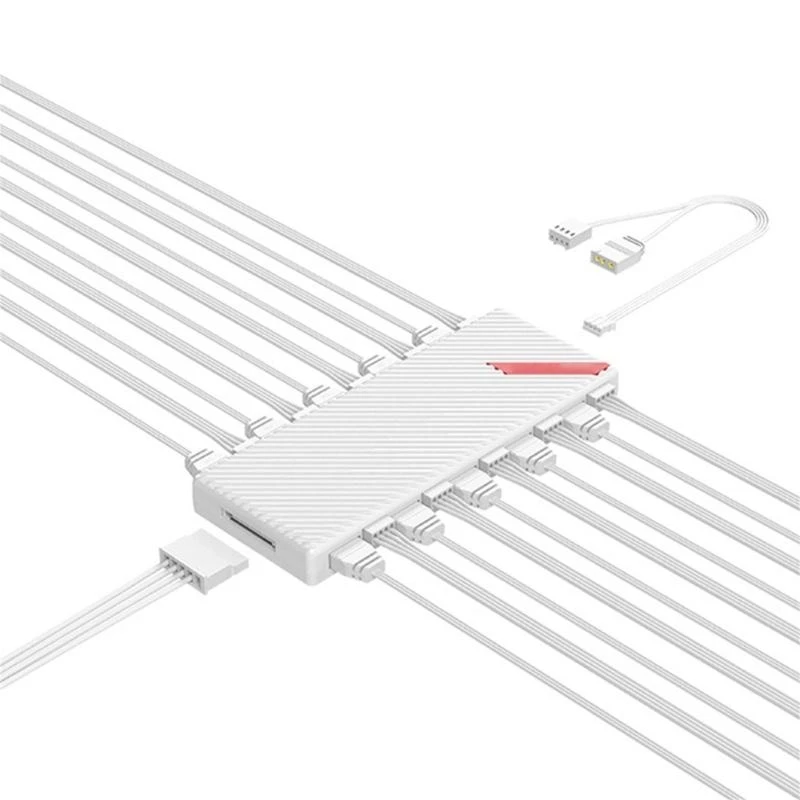 G6DD Fan Controller Hub Computer Fan and Lighting Control 10 Port ARGB+PWM Splitter with Easy Cable Management