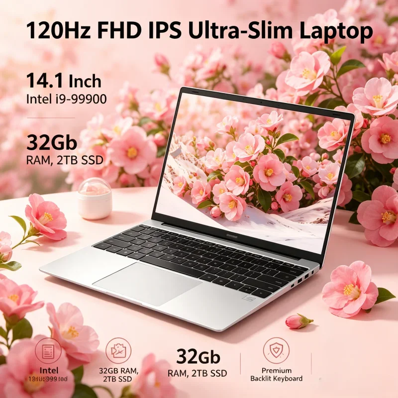 14.1 Inch Ultra-Slim Laptop with 120Hz FHD IPS Display Intel i9-9900 Processor 32GB RAM 2TB SSD and High-grade Backlit Keyboard
14.1 Inch Ultra-Slim Laptop with 120Hz FHD IPS Display Intel i9-9900 Processor 32GB RAM 2TB SSD and High-grade Backlit Keyboard
