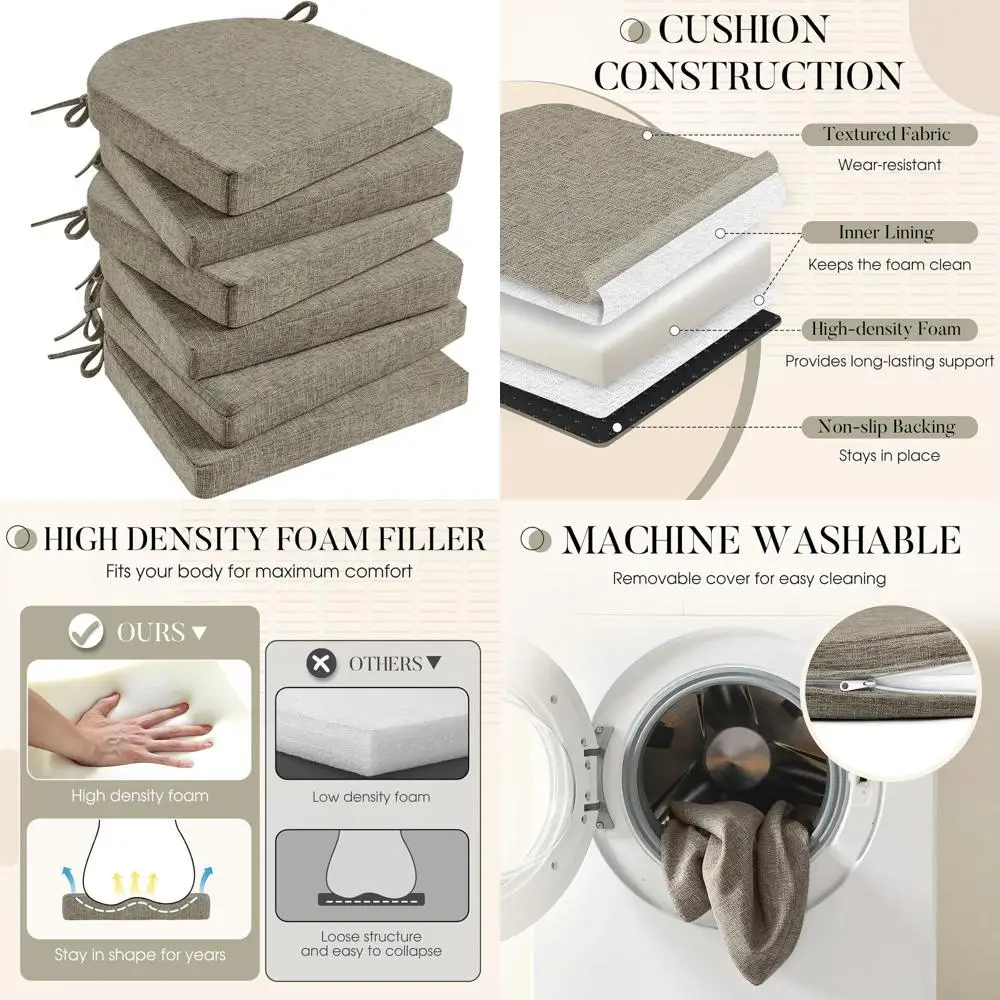 Set of 6 Removable Khaki Seat Cushions, 2 Thick, 17x16 for Dining Chairs with Ties
Set of 6 Removable Khaki Seat Cushions, 2 Thick, 17x16 for Dining Chairs with Ties