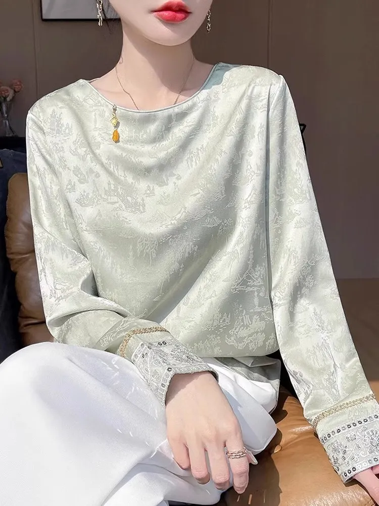 Spring 2025 New Style Slimming Silk Long Sleeve Shirt Smooth Acetate Satin Chinese National Style round Neck Commute Fashion
Spring 2025 New Style Slimming Silk Long Sleeve Shirt Smooth Acetate Satin Chinese National Style round Neck Commute Fashion
