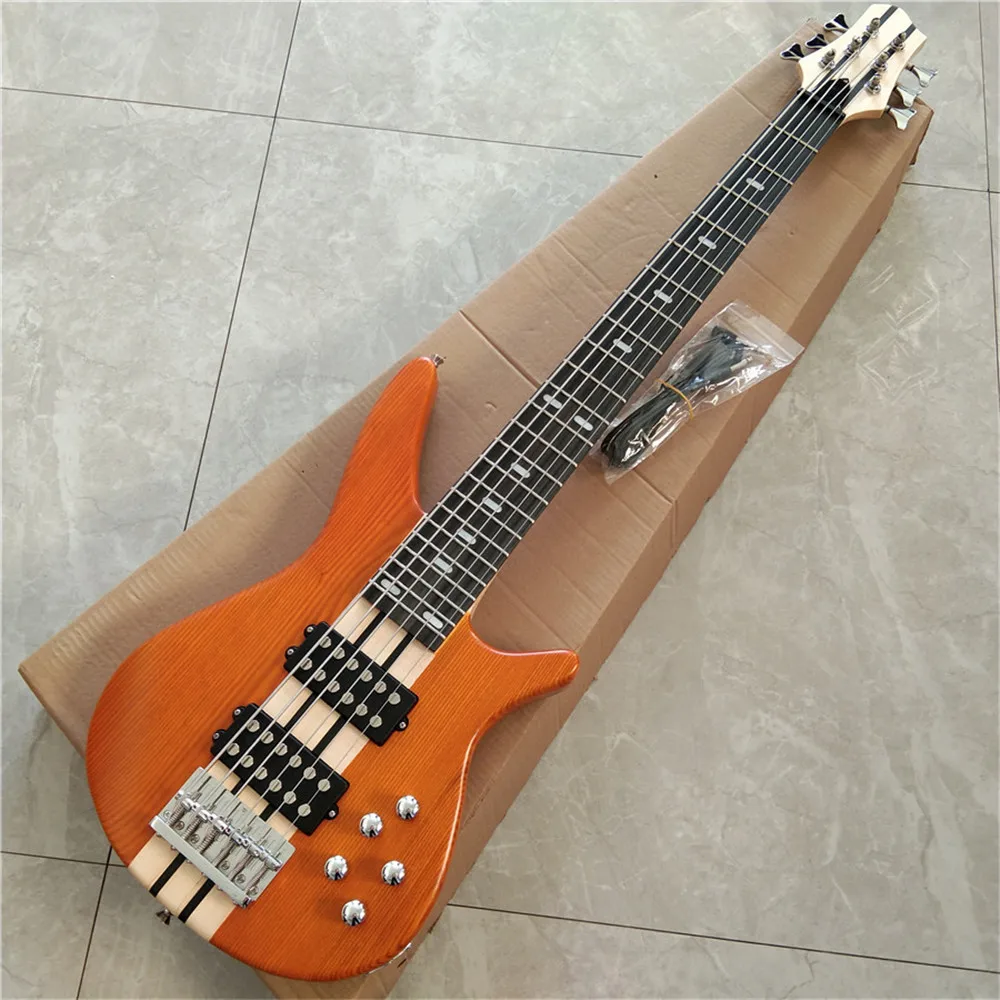 Electric Bass Guitar with HH Pickups, Matte Red, Yellow, 6 Strings, Neck Through Ash Body, Chrome Hardware, HG537
Electric Bass Guitar with HH Pickups, Matte Red, Yellow, 6 Strings, Neck Through Ash Body, Chrome Hardware, HG537