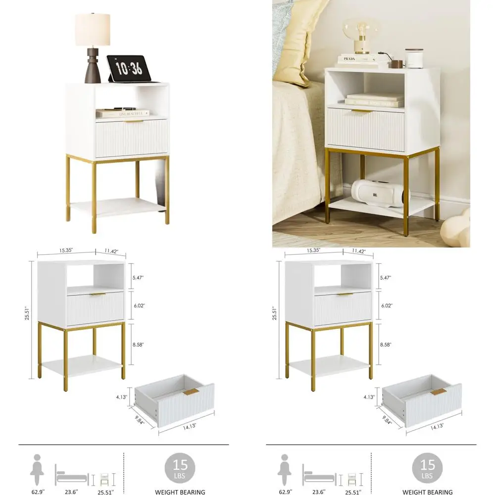 Прикроватная тумбочка, современная прикроватная тумбочка с одним ящиком и двумя полками, белая прикроватная тумбочка, столик с золотой рамой для спальни, ворода
Прикроватная тумбочка, современная прикроватная тумбочка с одним ящиком и двумя полками, белая прикроватная тумбочка, столик с золотой рамой для спальни, ворода