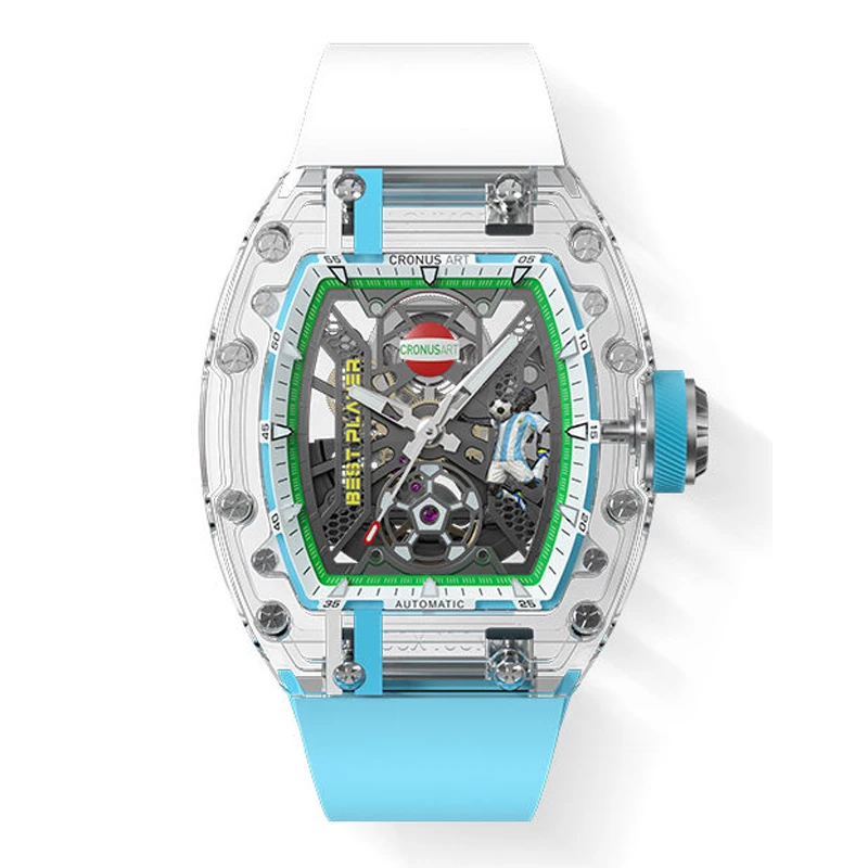 CRONUSART Men Automatic Watch 50MM Tonneau Mechanical Wristwatch K9 Case & Mirror Luminous Fluororubber Strap Football Dial
CRONUSART Men Automatic Watch 50MM Tonneau Mechanical Wristwatch K9 Case & Mirror Luminous Fluororubber Strap Football Dial