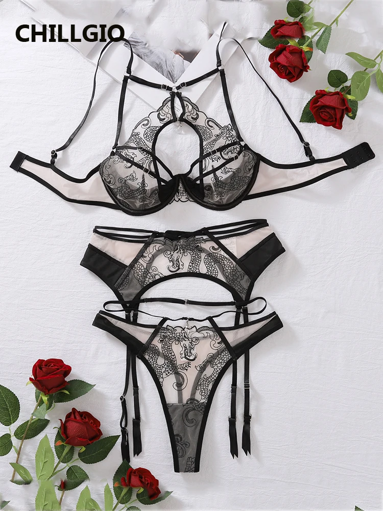 CHILLGIO Women Hollow Bra Panty Suit Embroidery Erotic Lingerie Transparent Bodycon Fasion 3 Piece Pajamas Push Up Underwear Set
CHILLGIO Women Hollow Bra Panty Suit Embroidery Erotic Lingerie Transparent Bodycon Fasion 3 Piece Pajamas Push Up Underwear Set