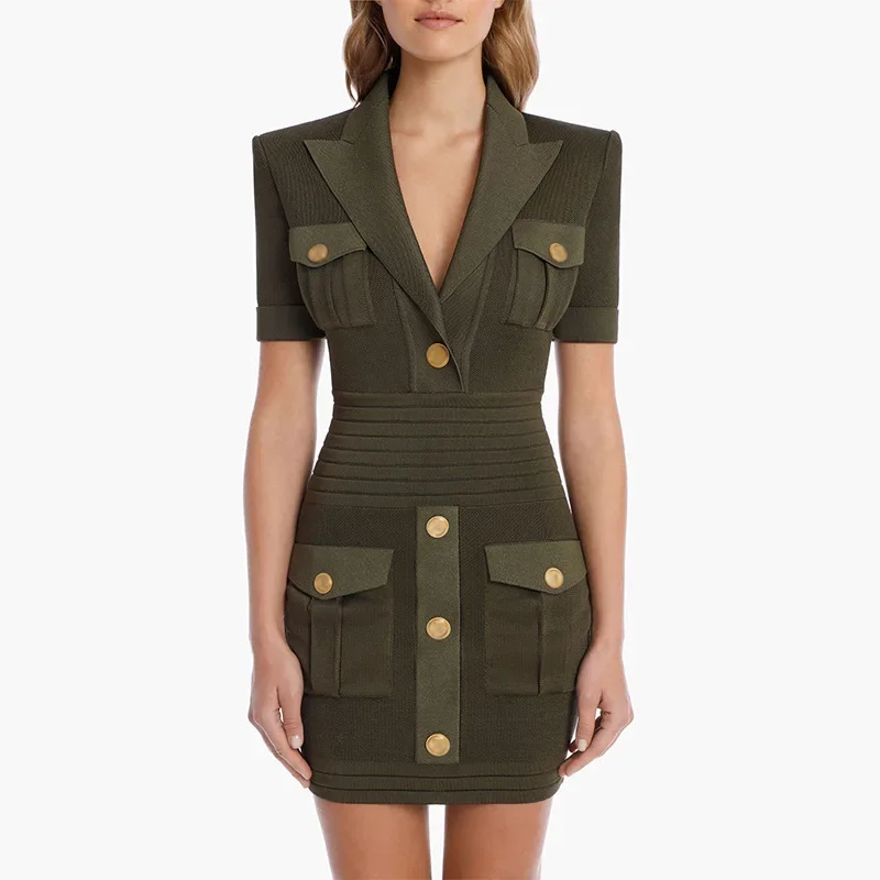 HIGH QUALITY Newest 2024 Designer Runway Fashion Women's Short Sleeve Notched Collar Lion Buttons Knitted Dress
HIGH QUALITY Newest 2024 Designer Runway Fashion Women's Short Sleeve Notched Collar Lion Buttons Knitted Dress
