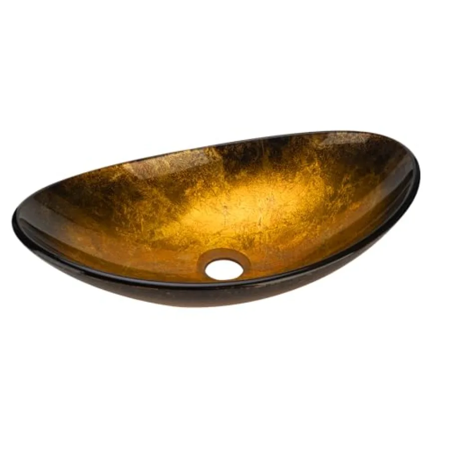Oval Glass Vessel Sink 18.5x11.8 - Gold Black Gradient Bathroom Sink Bowl Above Counter Vanity Sink for Modern Bathrooms
Oval Glass Vessel Sink 18.5x11.8 - Gold Black Gradient Bathroom Sink Bowl Above Counter Vanity Sink for Modern Bathrooms