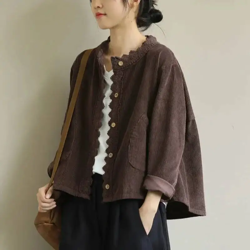 Loose Literary Long-Sleeved Round Neck Women's 2022 Spring New Solid Color Corduroy Lace All-Match Short Jacket Stitching
Loose Literary Long-Sleeved Round Neck Women's 2022 Spring New Solid Color Corduroy Lace All-Match Short Jacket Stitching