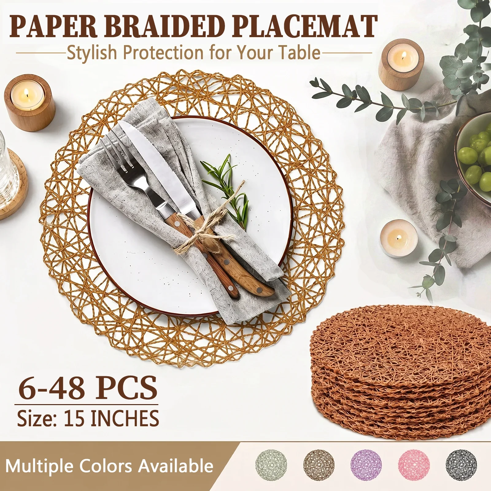 6-48PCS Paper Braided Placemats 15'' Round Table Placemats Woven Placemats Boho Table Mats for Dining Tables Wedding Party Decor
6-48PCS Paper Braided Placemats 15'' Round Table Placemats Woven Placemats Boho Table Mats for Dining Tables Wedding Party Decor