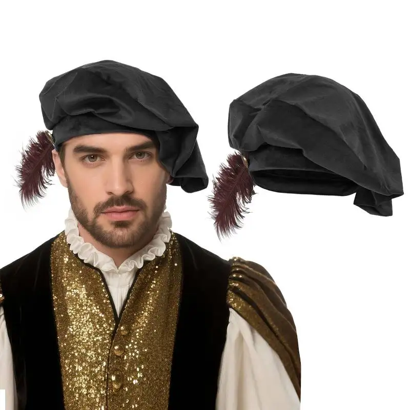 DAZCOS Adult Medieval Unisex Beret Hat with Feather High Quality Renaissance Tudor Velvet Hat Medieval Muffin Elizabethan Cap
DAZCOS Adult Medieval Unisex Beret Hat with Feather High Quality Renaissance Tudor Velvet Hat Medieval Muffin Elizabethan Cap