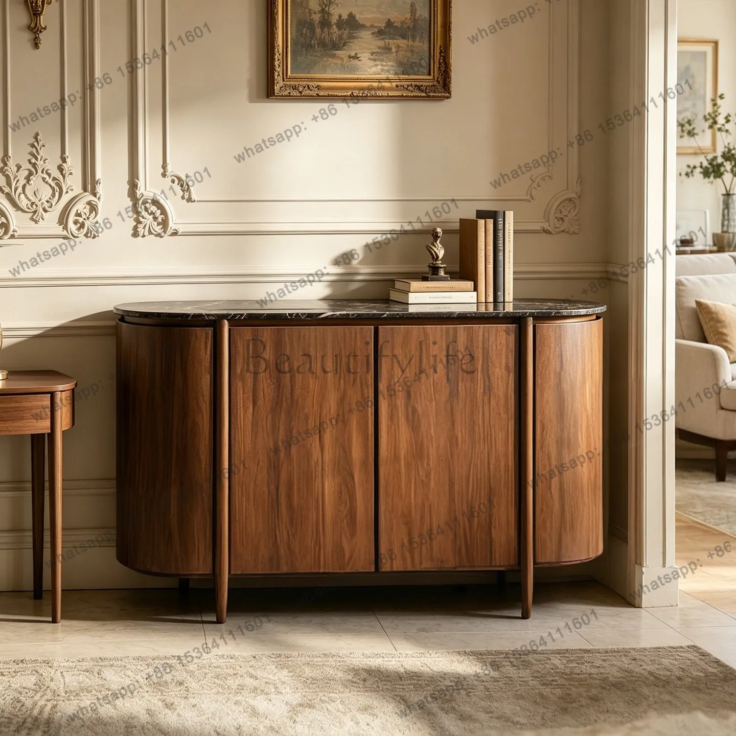 French retro solid wood porch cabinet, living room marble light luxury dining side cabinet against the wall
French retro solid wood porch cabinet, living room marble light luxury dining side cabinet against the wall