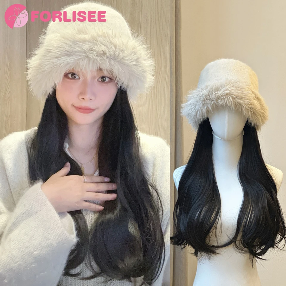 FORLISEE Women's Plush Hat Strap Wig 15 Inch Long Straight Hair Synthetic Wig Warm And Soft Ski Knitted Autumn And Winter Hat
FORLISEE Women's Plush Hat Strap Wig 15 Inch Long Straight Hair Synthetic Wig Warm And Soft Ski Knitted Autumn And Winter Hat