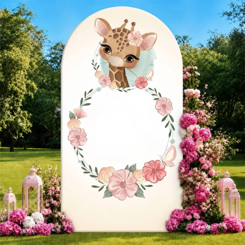 Single Side Arch Backdrop Cover Giraffe-themed arch backdrop with floral wreath and pink blossoms perfect for elegant party
Single Side Arch Backdrop Cover Giraffe-themed arch backdrop with floral wreath and pink blossoms perfect for elegant party