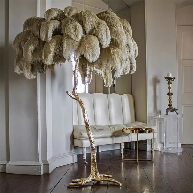 Feather floor lamp modern luxury ostrich copper resin blue lampshade large living room bedroom
Feather floor lamp modern luxury ostrich copper resin blue lampshade large living room bedroom
