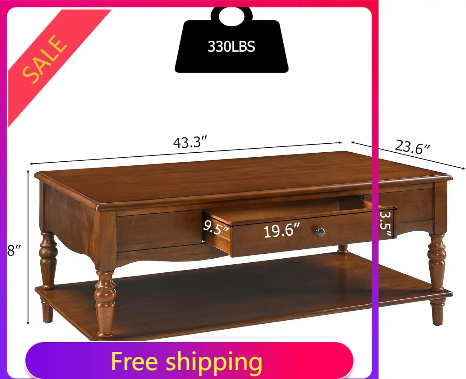 Rectangle Coffee Table with Drawers for Living Room, Solid Wood Coffee Table with Storage Shelf, Mid Century Modern Cherry Wood
Rectangle Coffee Table with Drawers for Living Room, Solid Wood Coffee Table with Storage Shelf, Mid Century Modern Cherry Wood