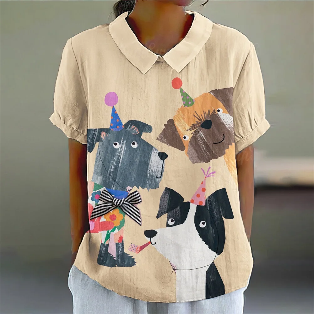 Летняя женская блузка, Гавайские футболки с принтом щенка из мультфильма, модные футболки с короткими рукавами и лацканами, топы, женские повседневные пуловеры, одежда
Летняя женская блузка, Гавайские футболки с принтом щенка из мультфильма, модные футболки с короткими рукавами и лацканами, топы, женские повседневные пуловеры, одежда