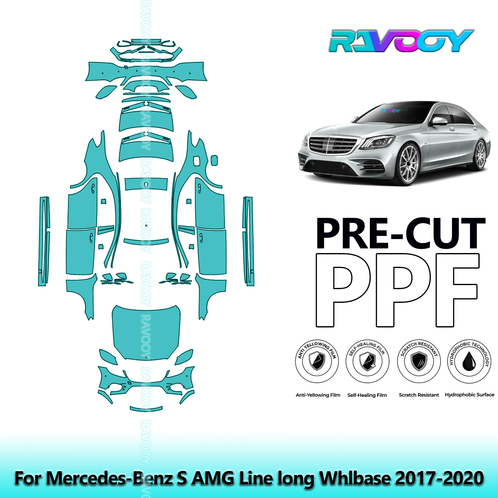 Полный автомобильный прозрачный бюстгальтер, предварительно вырезанная защитная пленка для краски PPF для Mercedes-Benz S AMG Line Long Whlbase 2017-2020
Полный автомобильный прозрачный бюстгальтер, предварительно вырезанная защитная пленка для краски PPF для Mercedes-Benz S AMG Line Long Whlbase 2017-2020