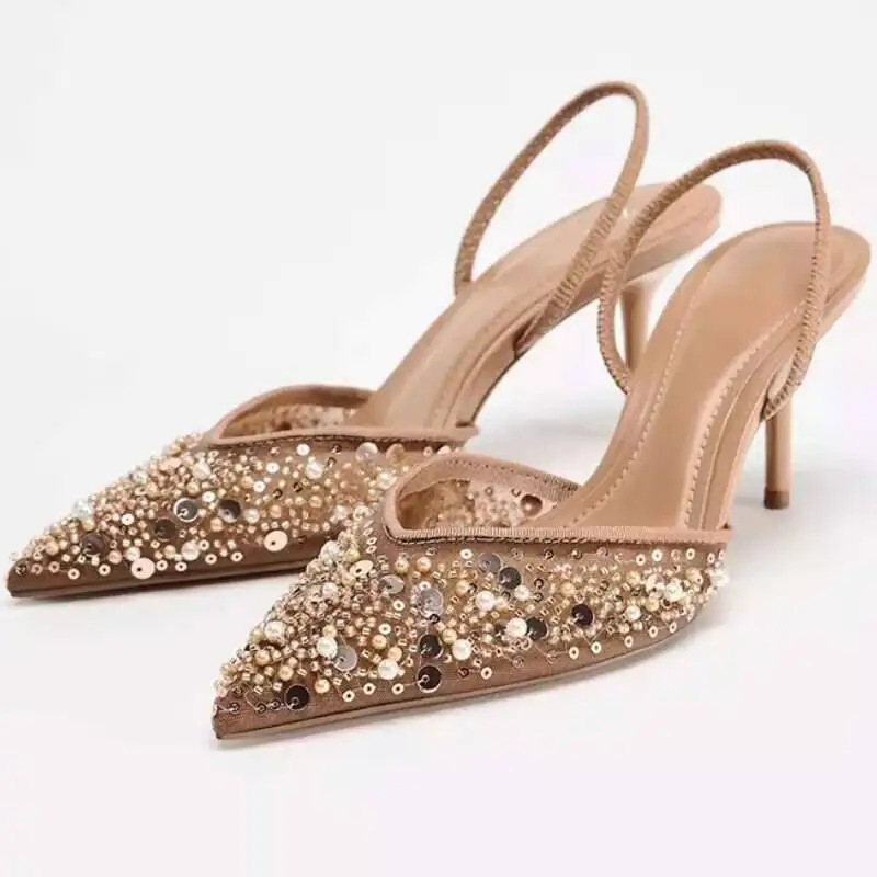 Mesh String Bead High Heels Women Sandals Bling Sexy Pointy Toe Mules Slippers Luxury Designer Slingbacks Dress Shoe Pumps
Mesh String Bead High Heels Women Sandals Bling Sexy Pointy Toe Mules Slippers Luxury Designer Slingbacks Dress Shoe Pumps