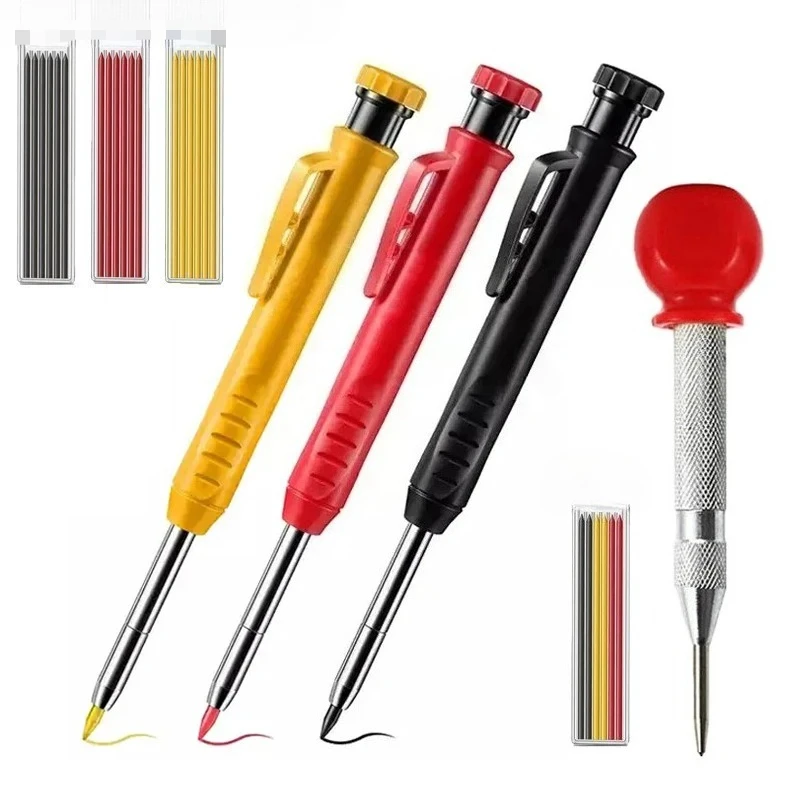 Solid Carpenter Pencil Set with 6 Refill Built-in Sharpener Deep Hole Mechanical Pencil Scriber,Automatic Centre Punch With cap
Solid Carpenter Pencil Set with 6 Refill Built-in Sharpener Deep Hole Mechanical Pencil Scriber,Automatic Centre Punch With cap