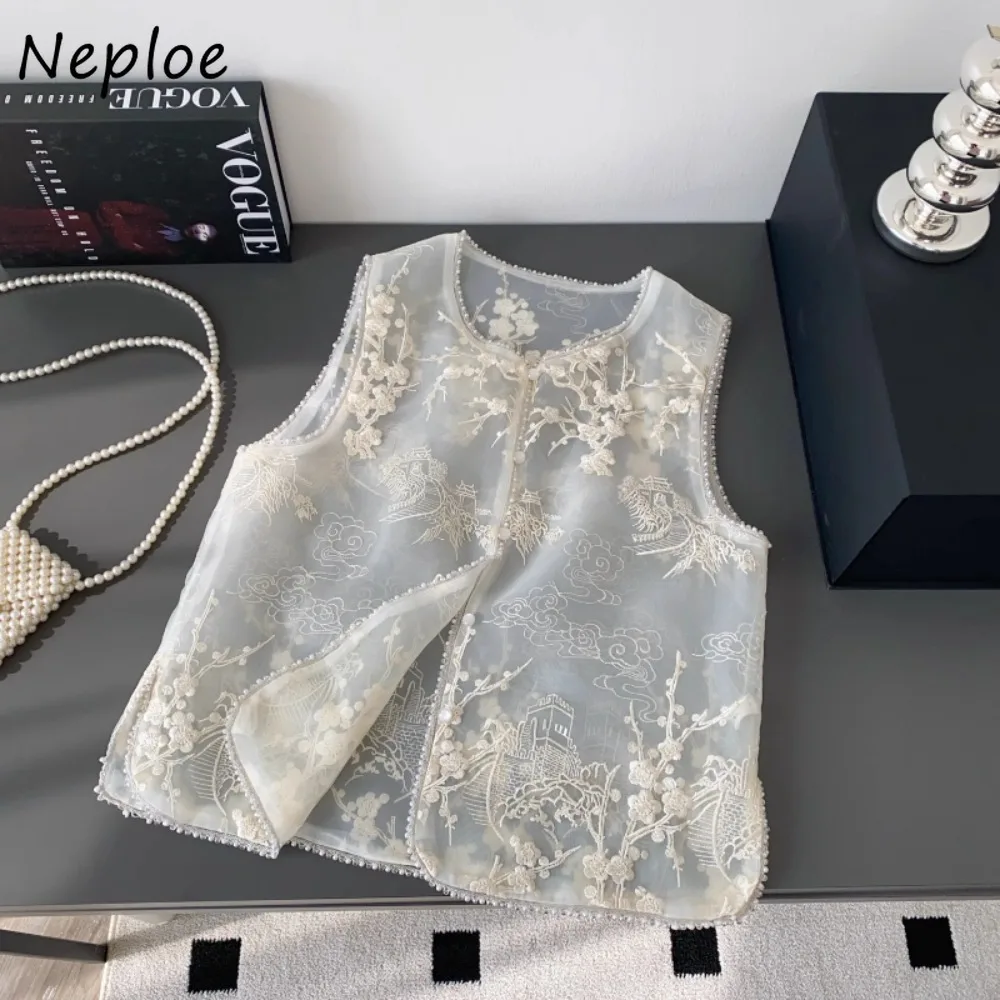 Neploe New Chinese Style Sleeveless Casual Moda Vest Embroidery Summer Mesh Hollow Out Coat Advanced Minority Literary Fresh Top
Neploe New Chinese Style Sleeveless Casual Moda Vest Embroidery Summer Mesh Hollow Out Coat Advanced Minority Literary Fresh Top