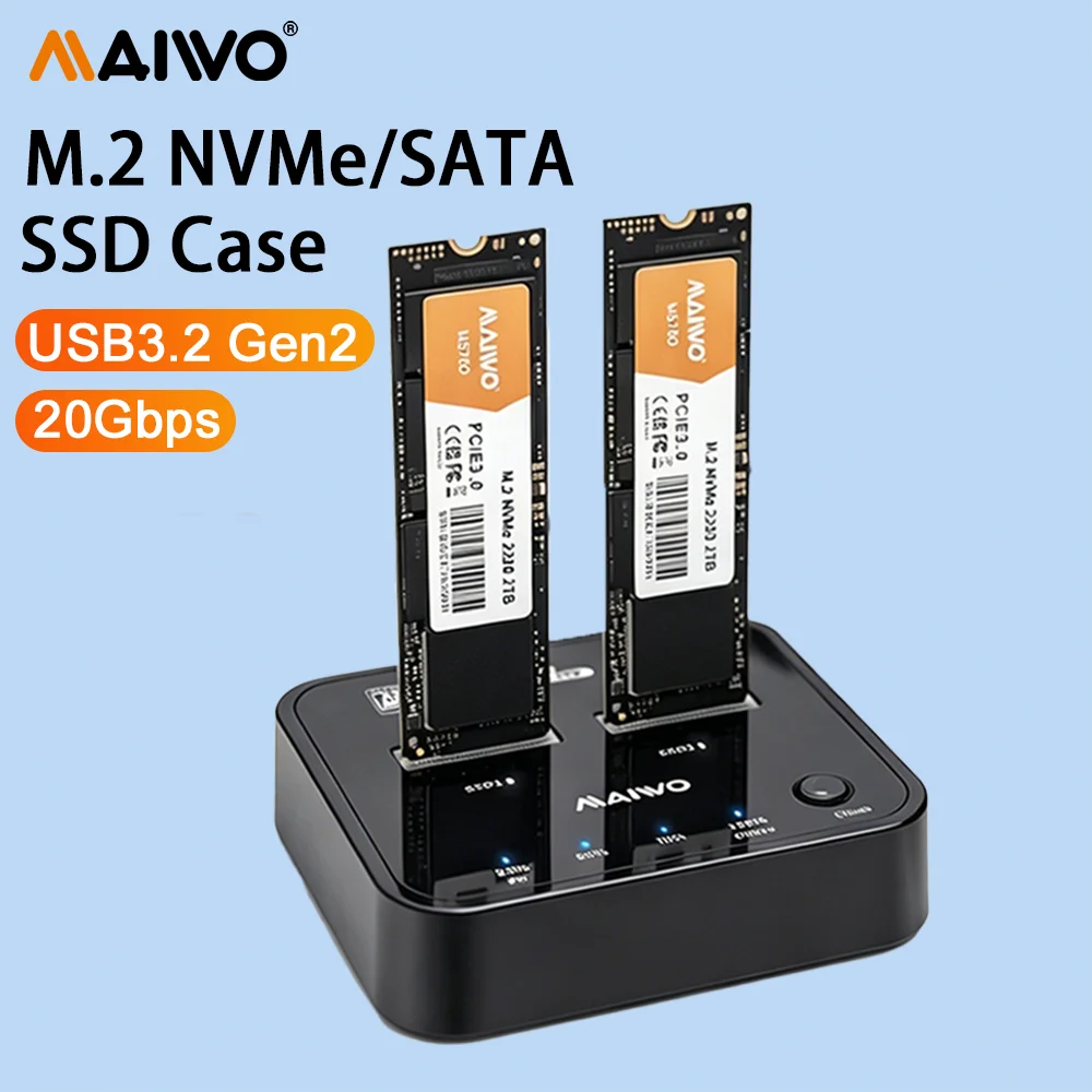 MAIWO Dual Bay M.2 NVMe SATA SSD Enclosure 20Gbps Offline Clone Docking Station USB3.2 C Gen2 M2 Hard Drive Copy External Case
MAIWO Dual Bay M.2 NVMe SATA SSD Enclosure 20Gbps Offline Clone Docking Station USB3.2 C Gen2 M2 Hard Drive Copy External Case