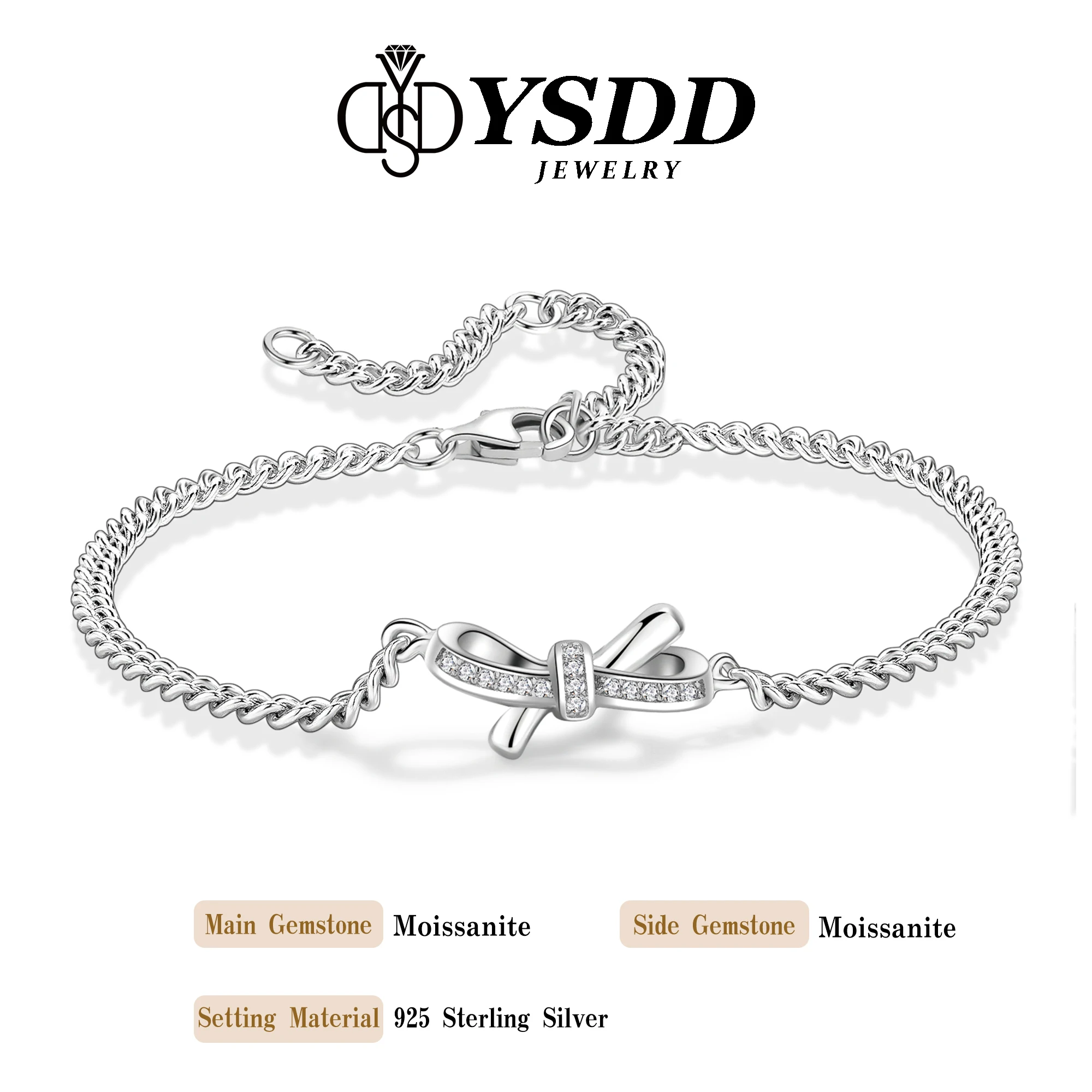 #335 YSDD Genuine Fashion 925 Sterling Silver Bow Moissanite Women's Bracelet with Certificate, Gift Box, Free Shipping
#335 YSDD Genuine Fashion 925 Sterling Silver Bow Moissanite Women's Bracelet with Certificate, Gift Box, Free Shipping
