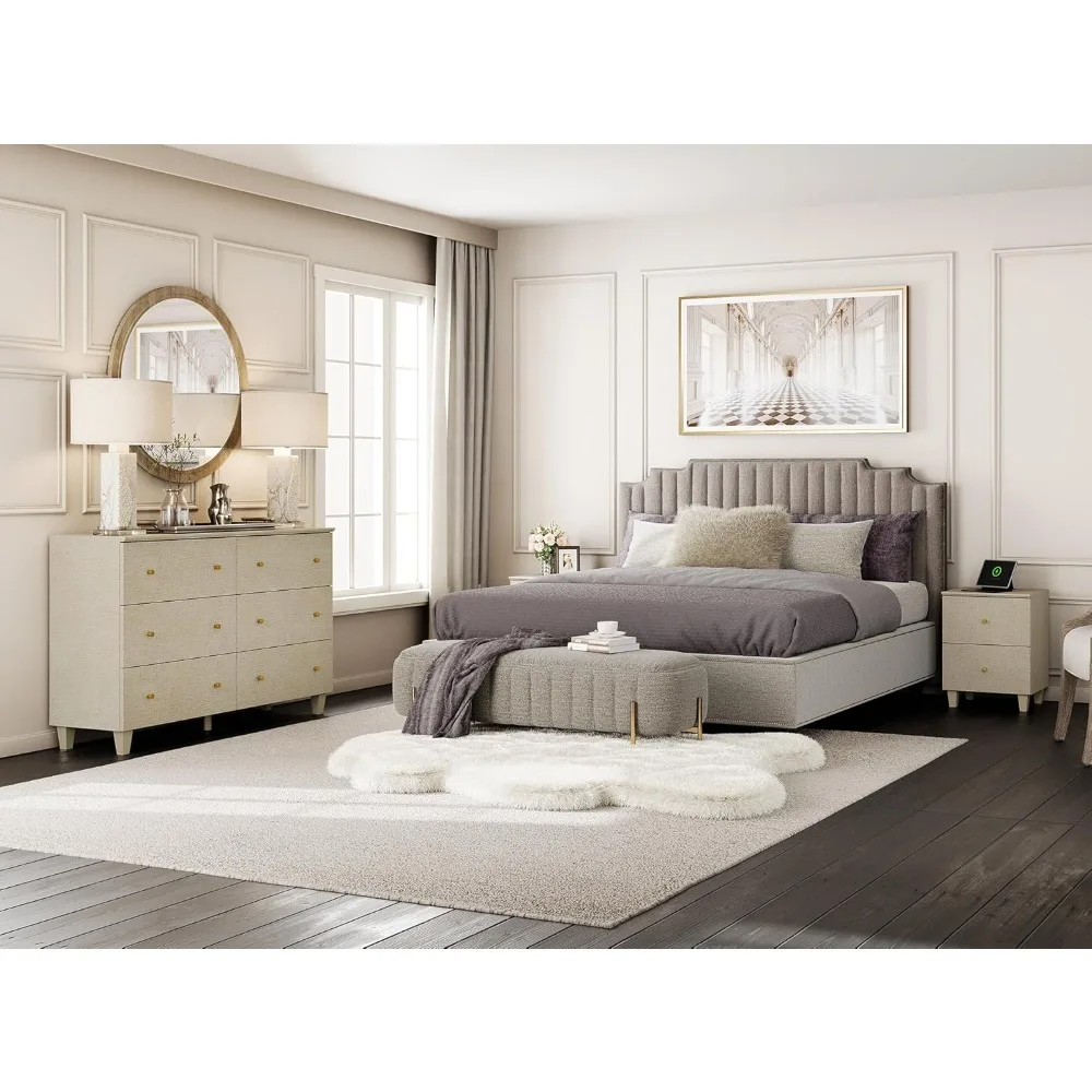 3-Piece Wooden Bedroom Furniture Set: 47.2" Dresser with 6 Drawers and 2 Nightstands with Storage and Charging Stations
3-Piece Wooden Bedroom Furniture Set: 47.2" Dresser with 6 Drawers and 2 Nightstands with Storage and Charging Stations