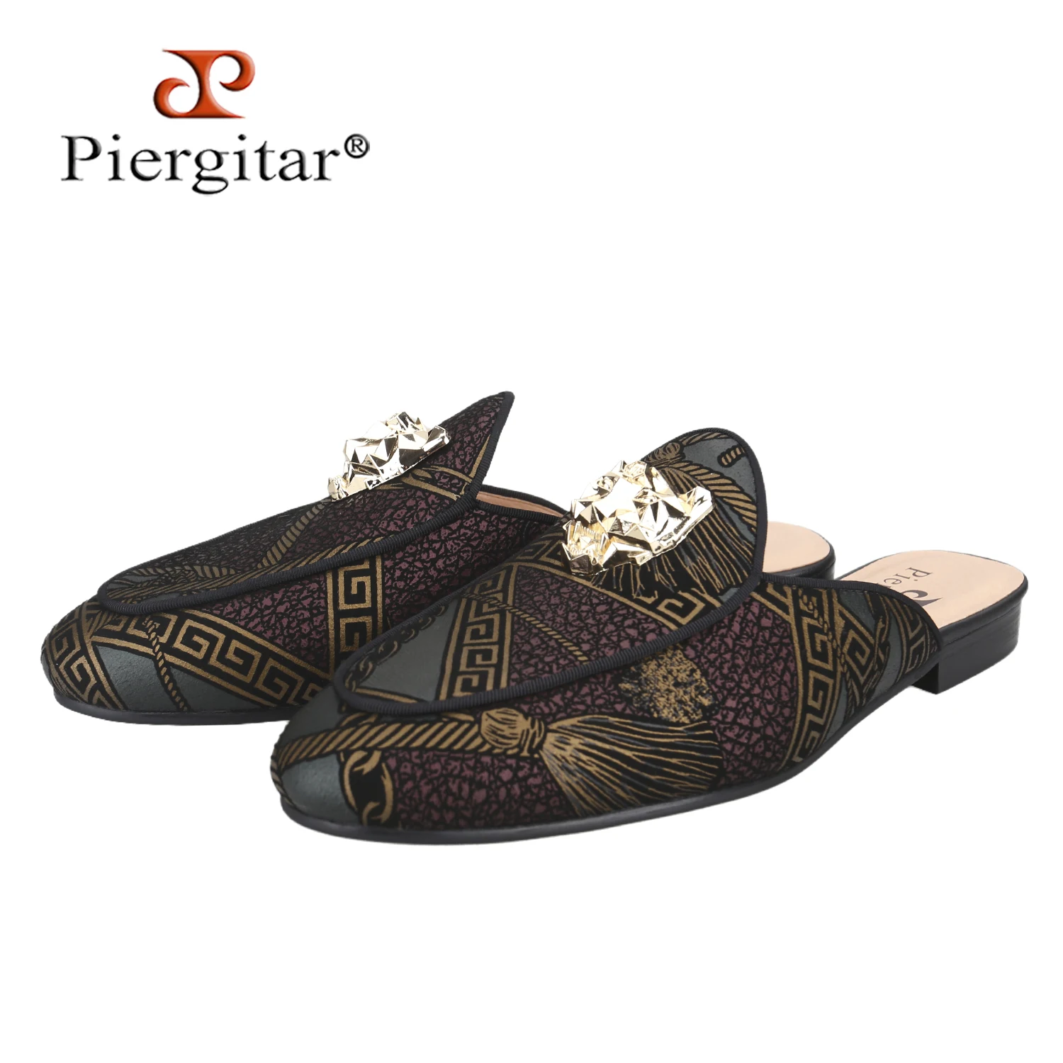 Piergitar Luxury Brand Model Printed Leather Men's Mules WIth Gold Leopard Head Buckles Vintage Style Handmade Fashion Slippers
Piergitar Luxury Brand Model Printed Leather Men's Mules WIth Gold Leopard Head Buckles Vintage Style Handmade Fashion Slippers