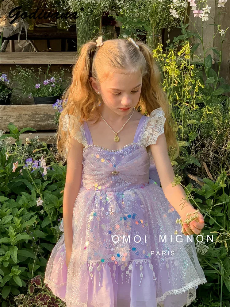 Original French High End Heavy Baby Girls Sweet Purple Mermaid Princess Sundress Kids Feifei Sleeve Pearl Sequin Lace Trim Dress
Original French High End Heavy Baby Girls Sweet Purple Mermaid Princess Sundress Kids Feifei Sleeve Pearl Sequin Lace Trim Dress