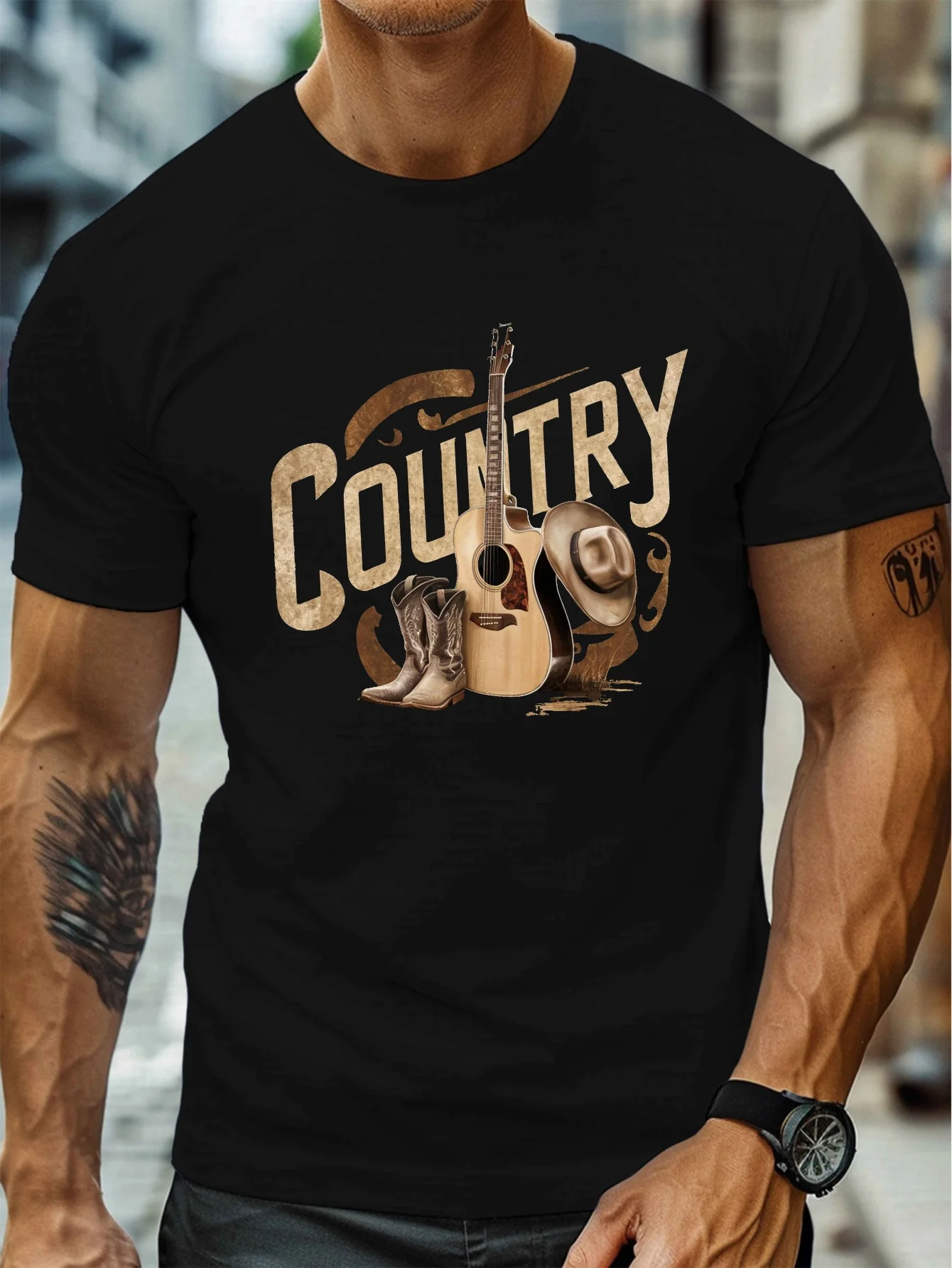 Guitar Cowboy COUNTRY Print, Men'S Round Crew Neck Short Sleeve Tee, casual T-ShirtCasual Comfy lightweight Top For Summer
Guitar Cowboy COUNTRY Print, Men'S Round Crew Neck Short Sleeve Tee, casual T-ShirtCasual Comfy lightweight Top For Summer